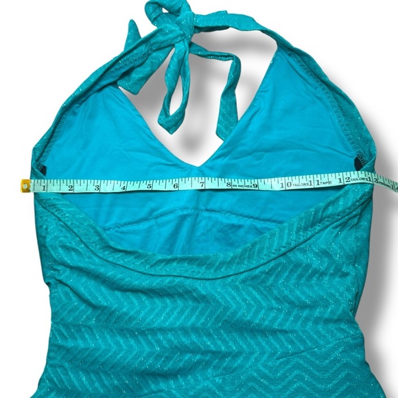 Trina‎ Turk Blue One-Piece Swimsuit with Sparkly Chevron Pattern Sz 6 EUC - Picture 11 of 13